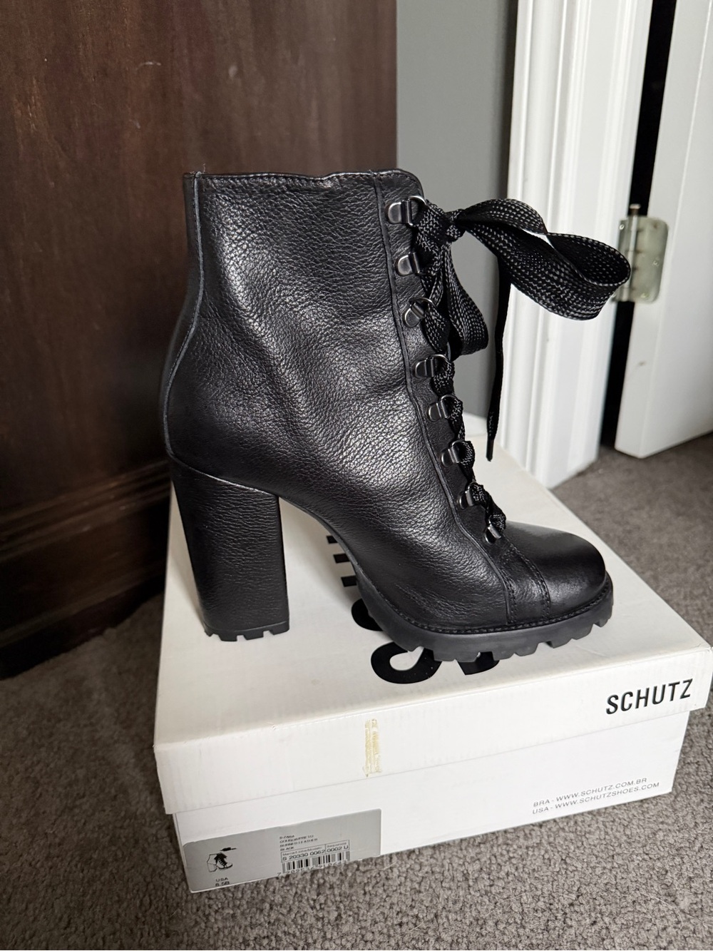 SCHUTZ Black Lace-Up Combat Platform Boots